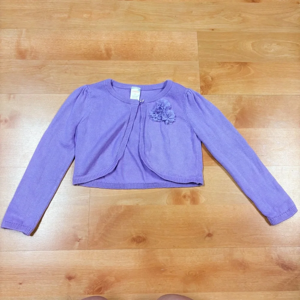 Gymboree Purple Floral 1-Button Closure Embroidered Cotton Cardigan Girls 5T